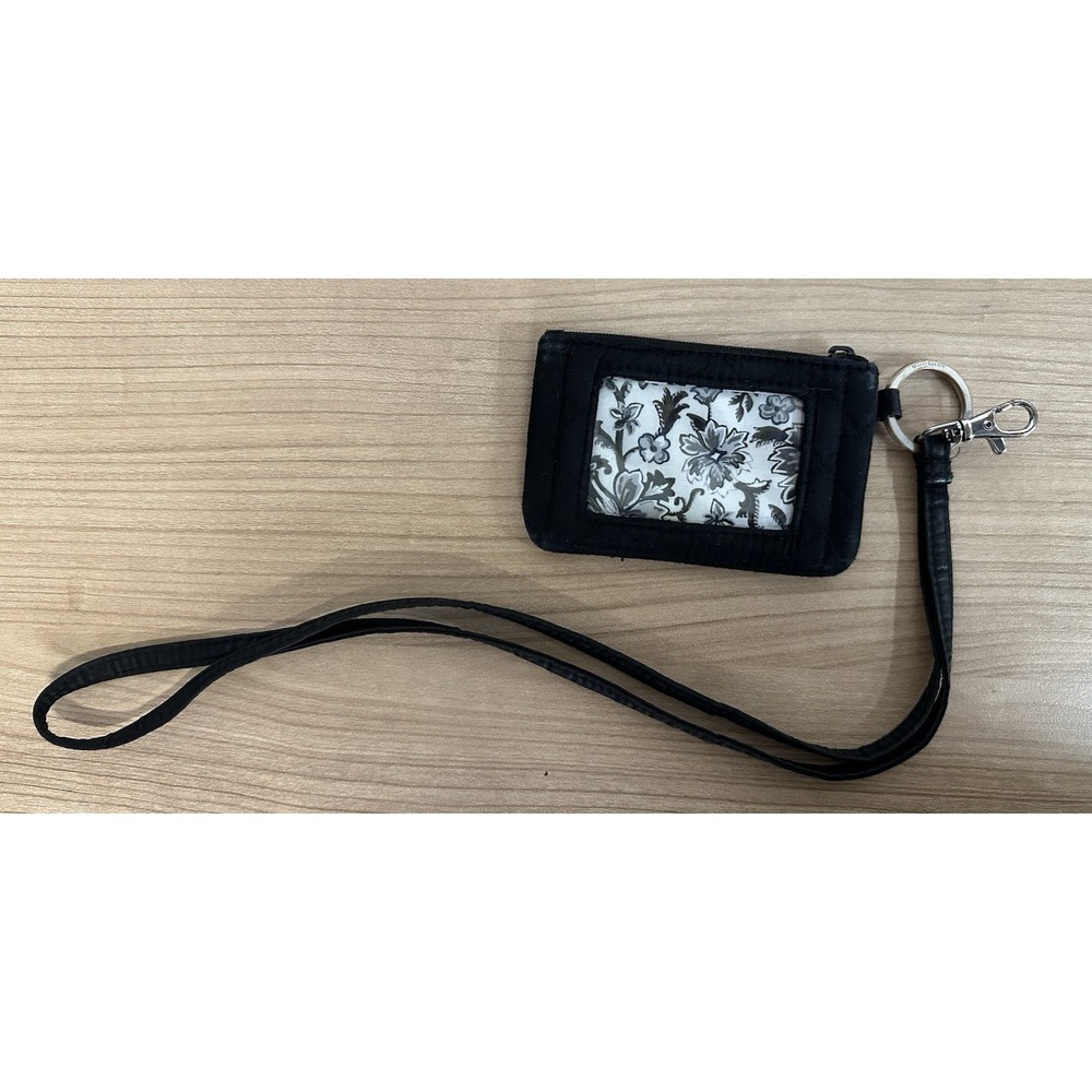Vera Bradley ID Wristlet Black Zip Top Case Floral Lined